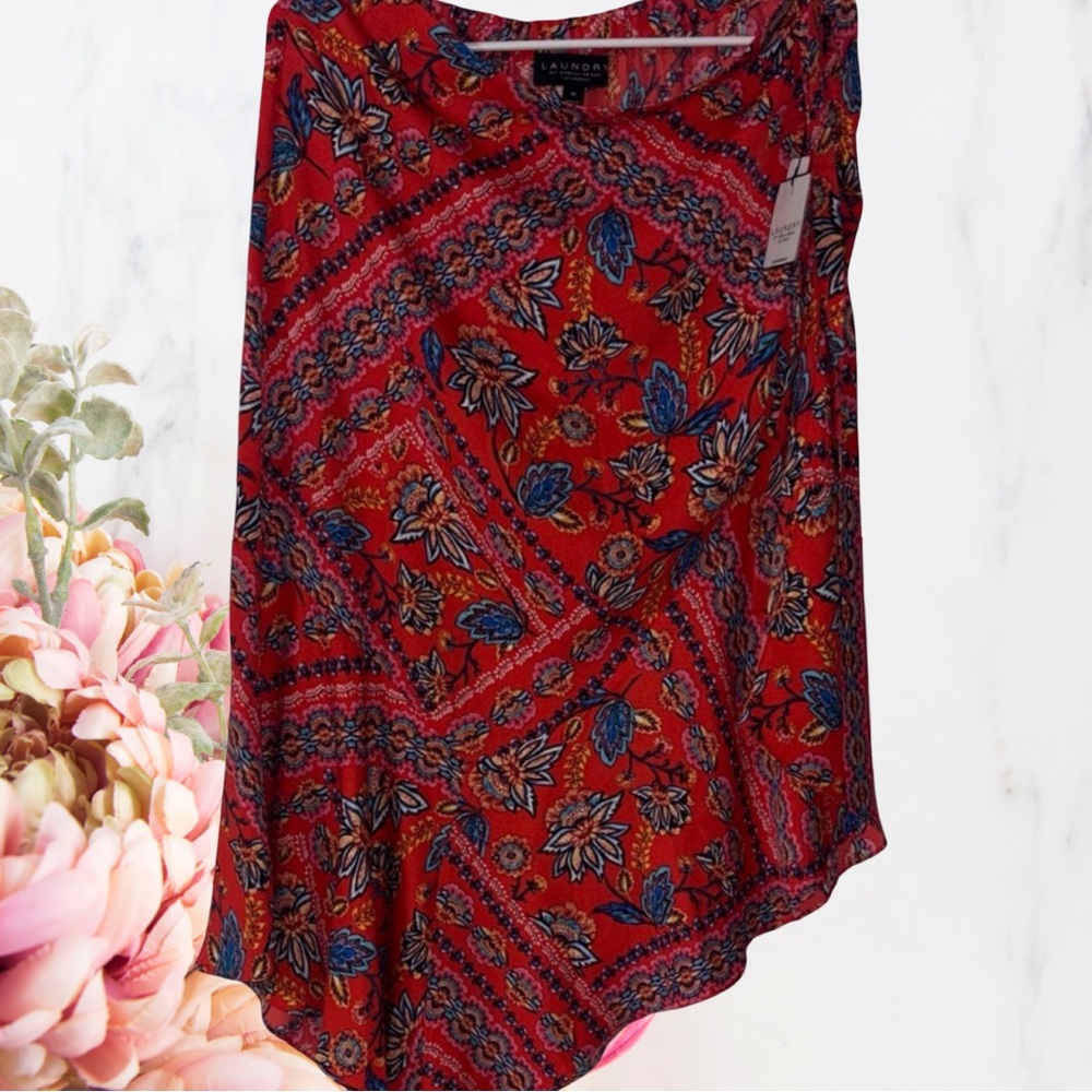 Laundry by Shelli Segal Skirt Gypsy Floral Flutter Hem Assymetrical  NWT Sz M - Picture 2 of 6